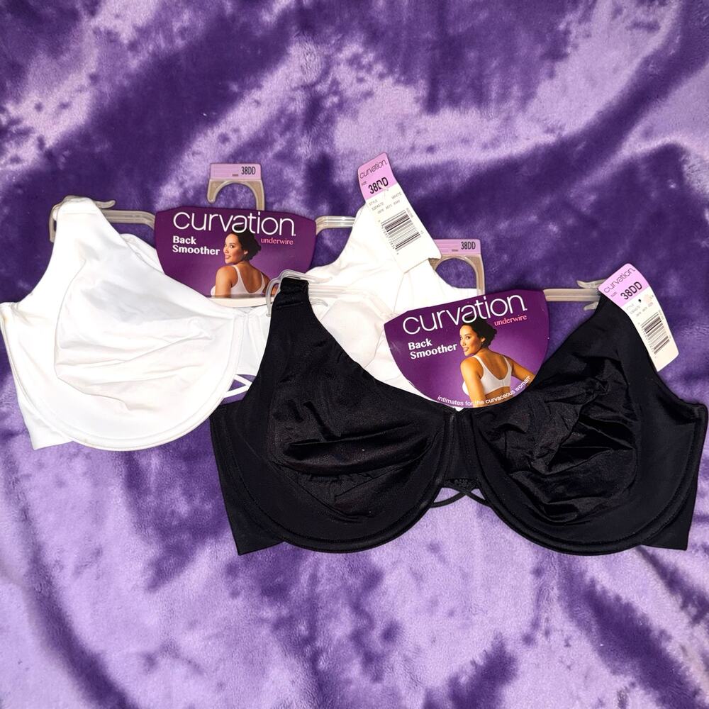 NWT Curvation Back Smoother Underwire Bra Black White 38DD Set of 2
